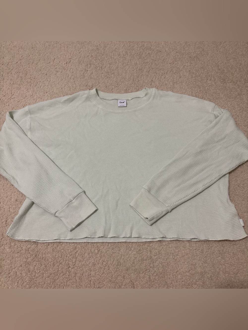 TNA Light Mint Green Waffle Long Sleeve Shirt